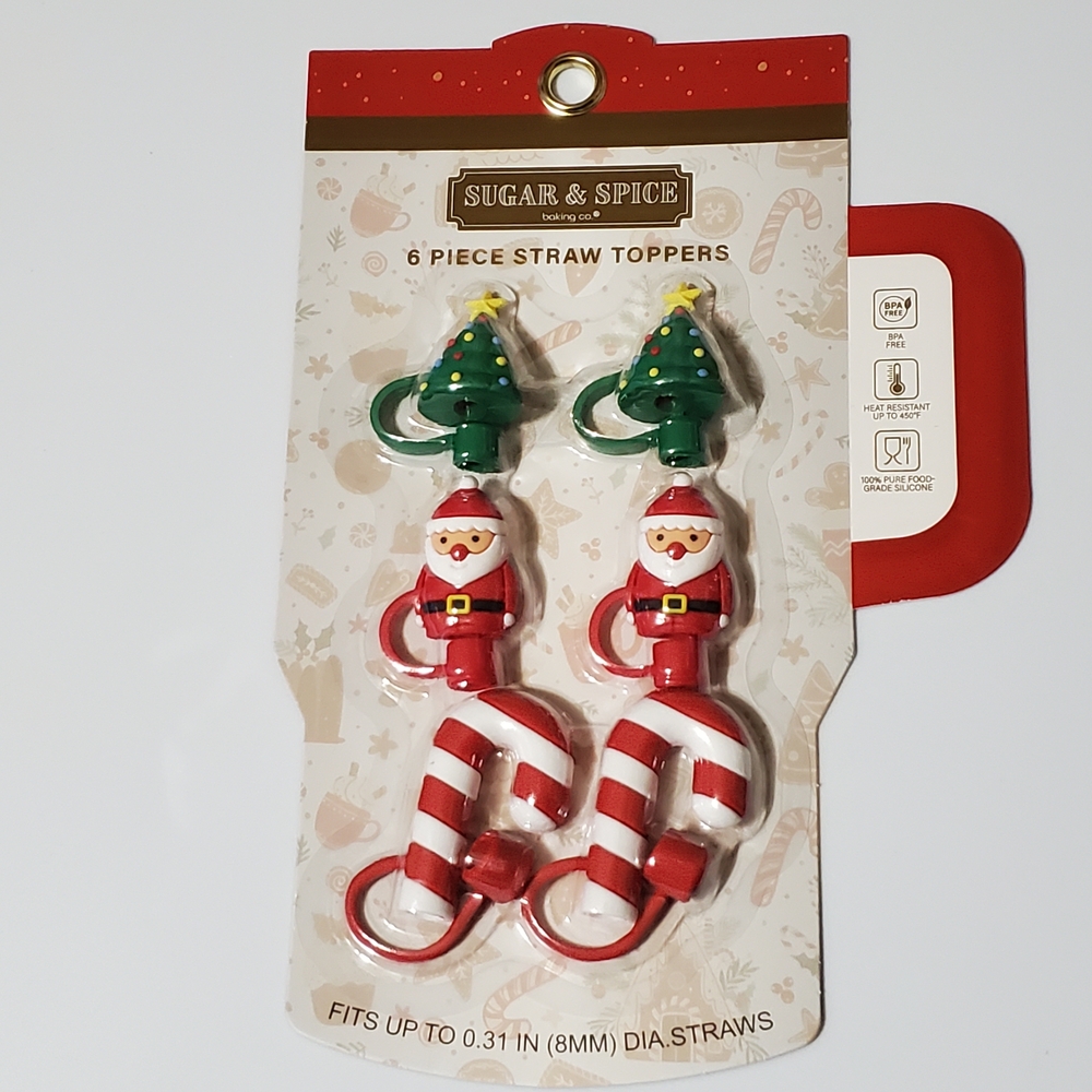 Sugar & Spice Holiday Straw Toppers Tree Santa and Candy Canes
